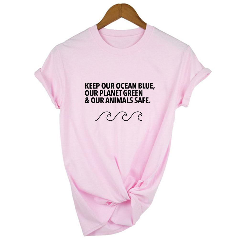 Keep Our Ocean Blue Clean Plastic Free Women T Shirt Protect The Earth Slogan Summer M