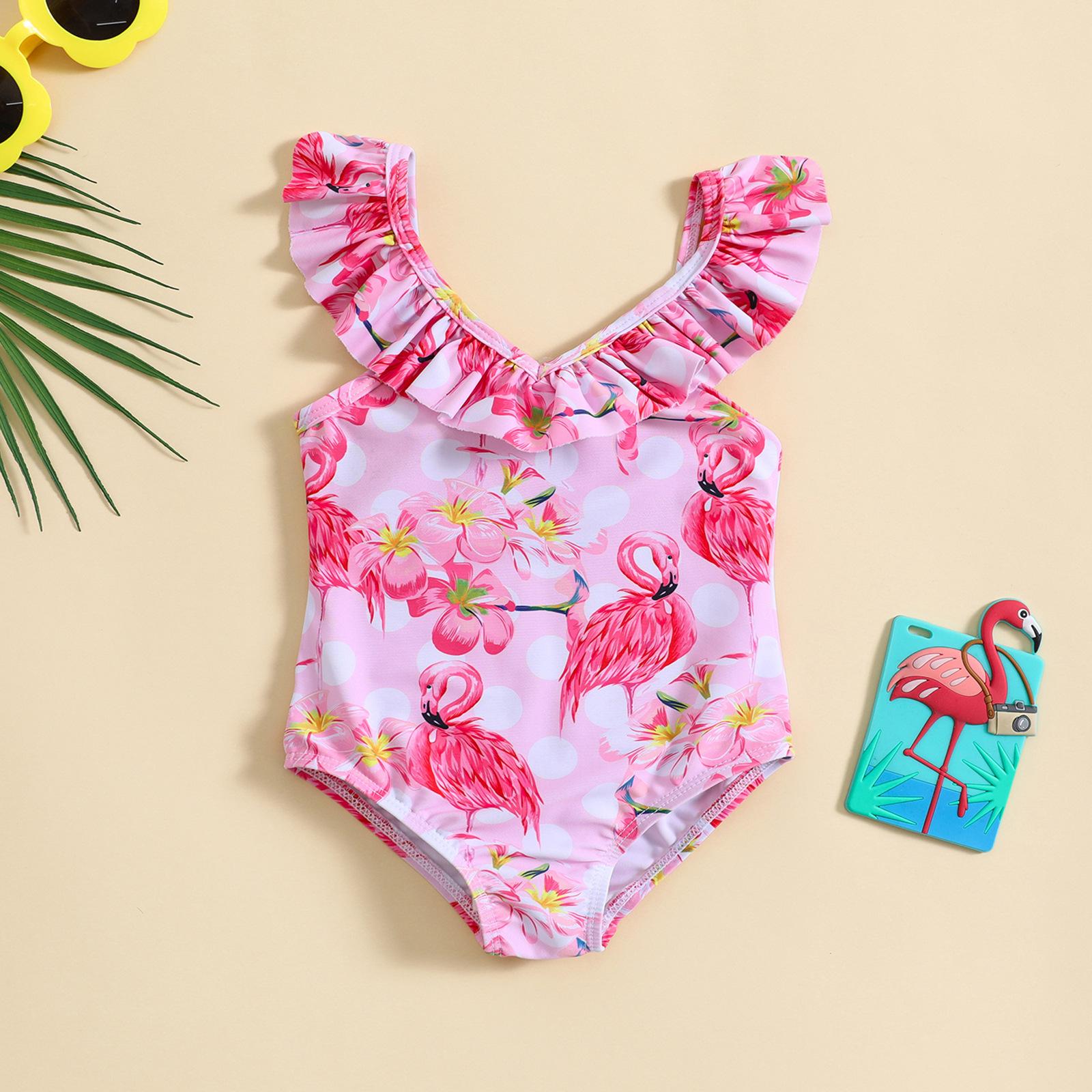 

Flamingo Print V-Neck Spaghetti Strap One-Piece Swimsuit for Girls 80 розовый