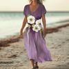 Fashion Women's Summer V-Neck Short Sleeve Floral Print Beach Dress