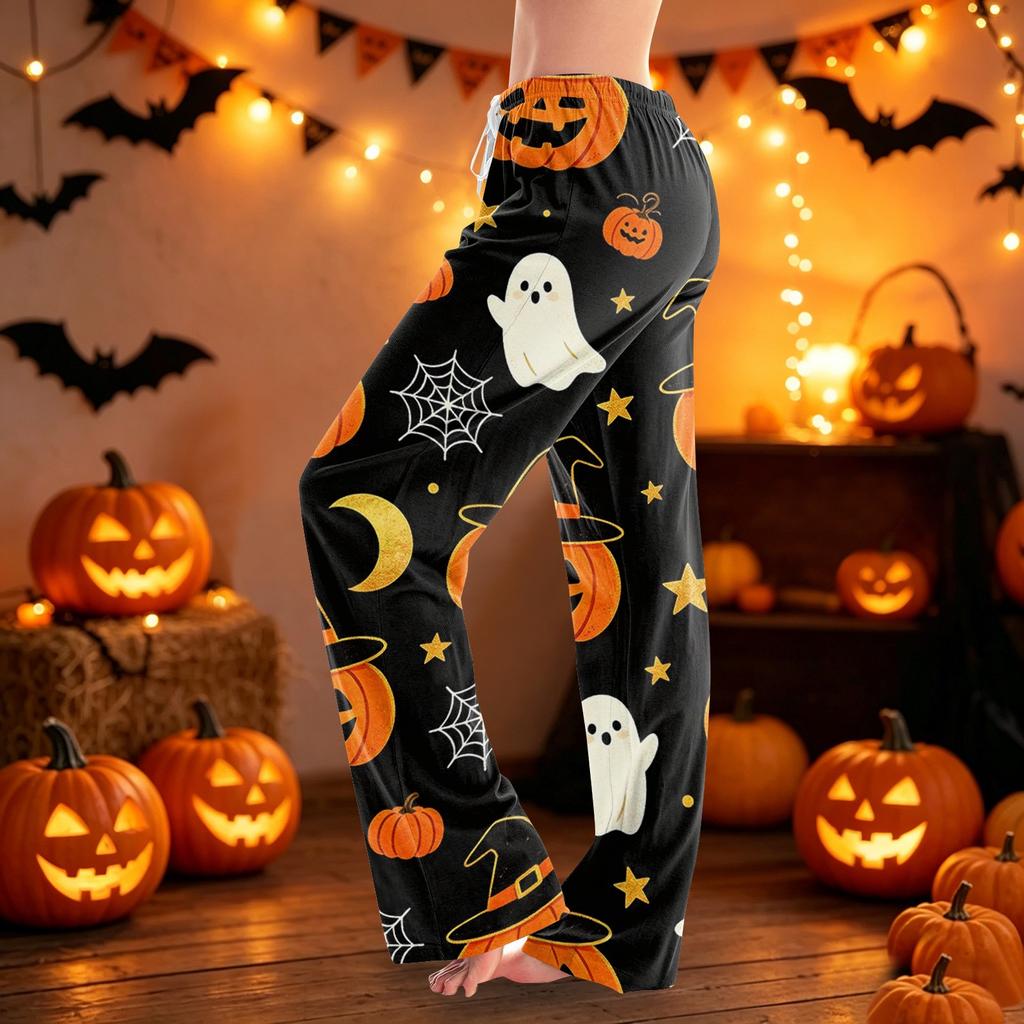 Women's Halloween Print Lounge Pants with Drawstring Waist Casual Pajama Bottoms Comfortable Fit Soft Fabric Relaxed Style