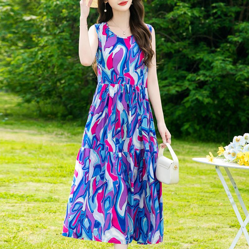 Summer Sleeveless Dresses for Women Vintage Clothes Loose Plus Size Elegant Long Dress