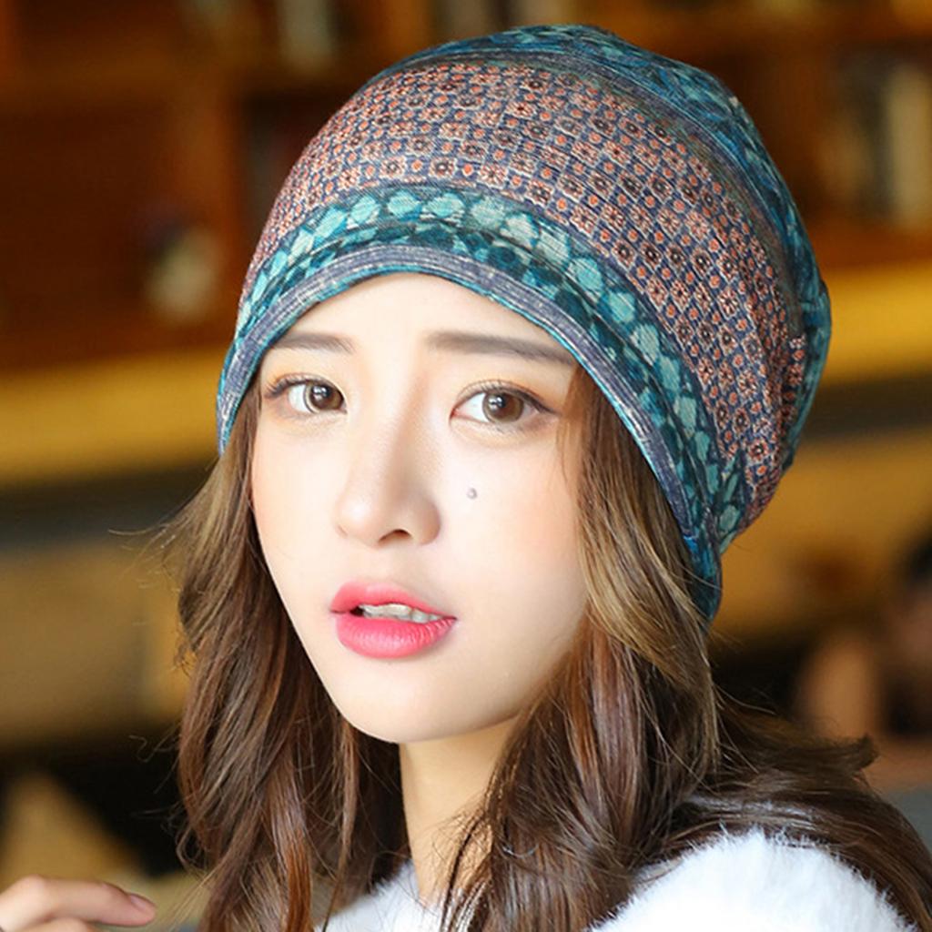 2 Pack Women Baggy Slouchy Beanie Chemo Hat Scarf Lightweight Slouchy Snood Hat Trendy Printing Headwear For Gifts
