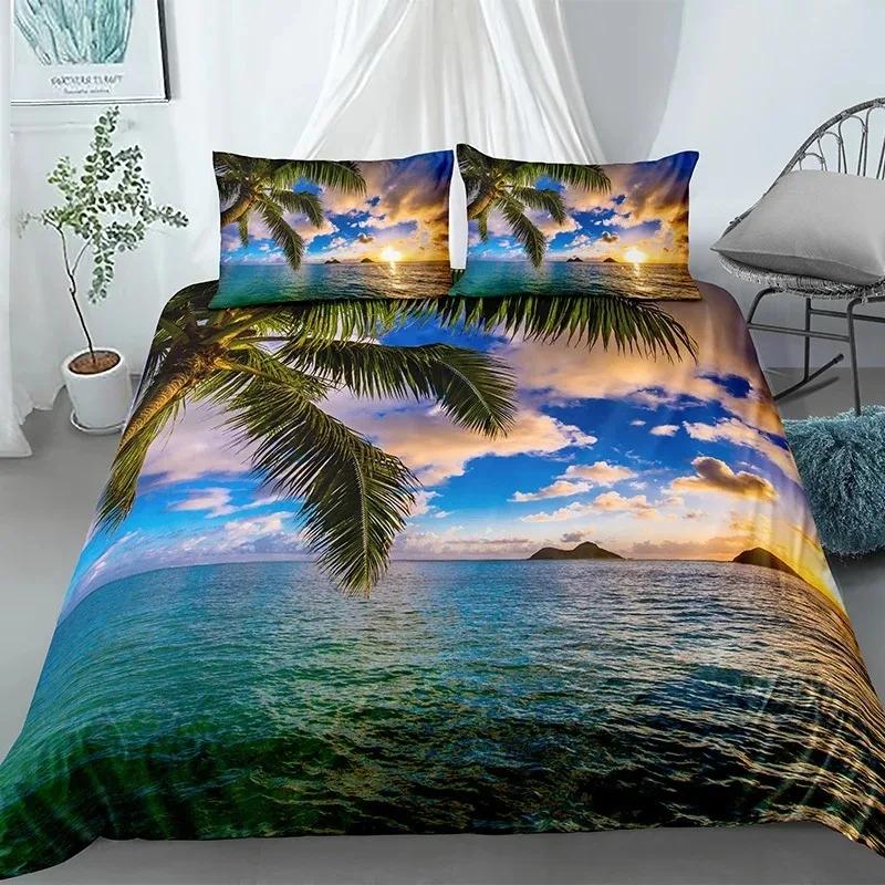 

Tree and Sunset Duvet Cover Sets Landscape Mountain Tropical Trees Bedding Set Starry Sky Comforter Cover Queen King Size 70x133cm