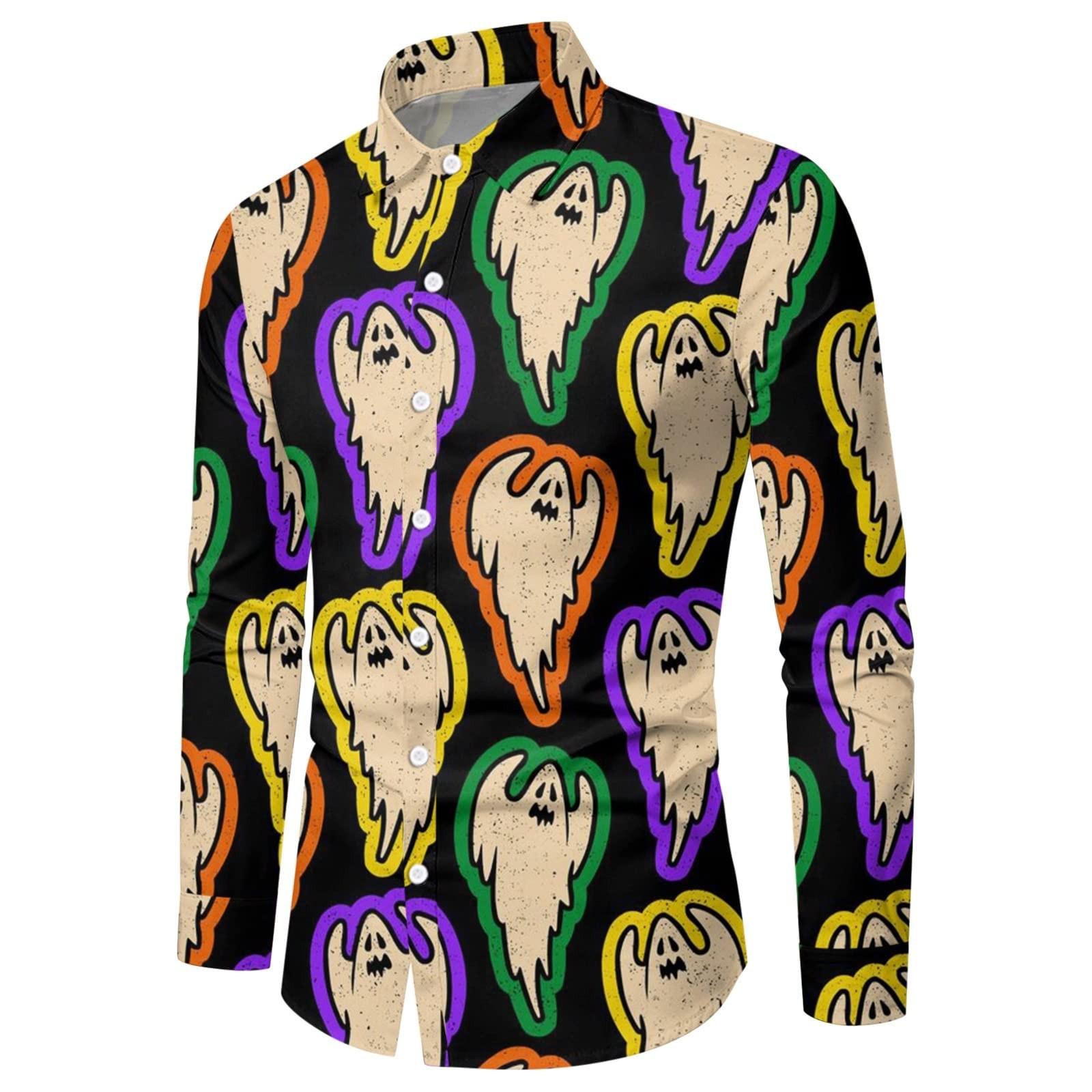 

Мужская рубашка на Хэллоуин с тыквой, приталенная рубашка на пуговицах с длинным рукавом, забавная гавайская пляжная рубашка, тематическая одежда для вечеринок XXL фиолетовый