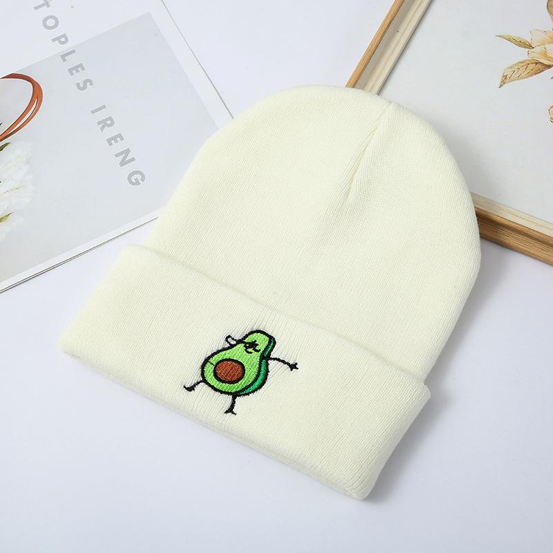 Funny Avocado Cartoon Printing New Hat Winter Women Keep Warm Hip Hop Men Knitted Hats Solid Color Simple Beanies For Women