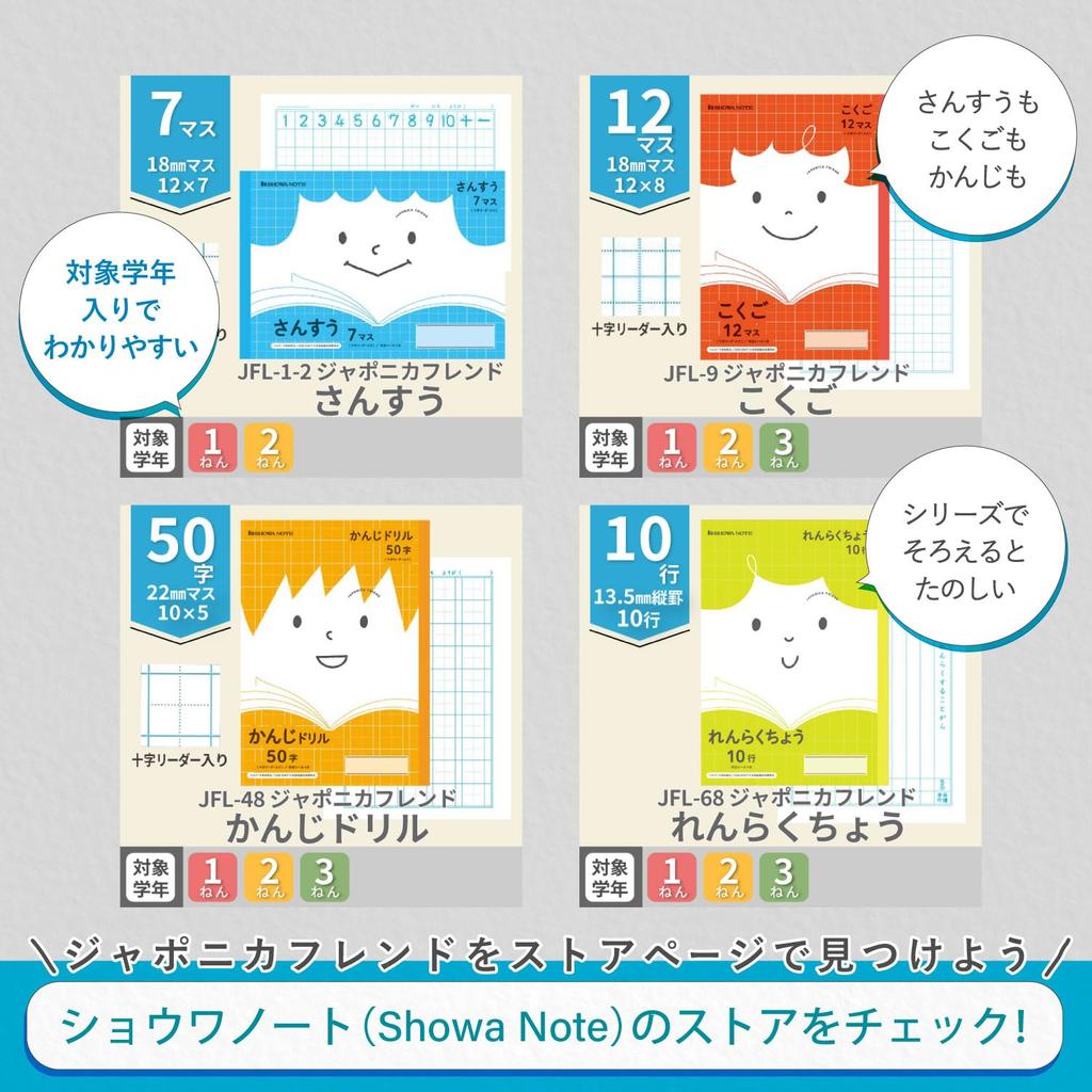 Showa Notebook Japonica Friend English Study Notebook, 10-Column B5, 5-Pack JFC-F105