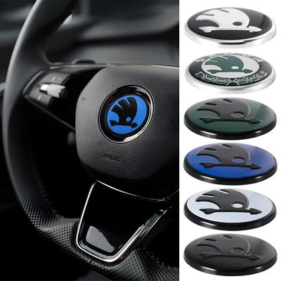 43MM 44MM 3D Car Steering Wheel Emblem Cover Aluminum Sticker For Octavia Rapid Fabia Superb Kamiq Yeti Kodiaq Scala Karop