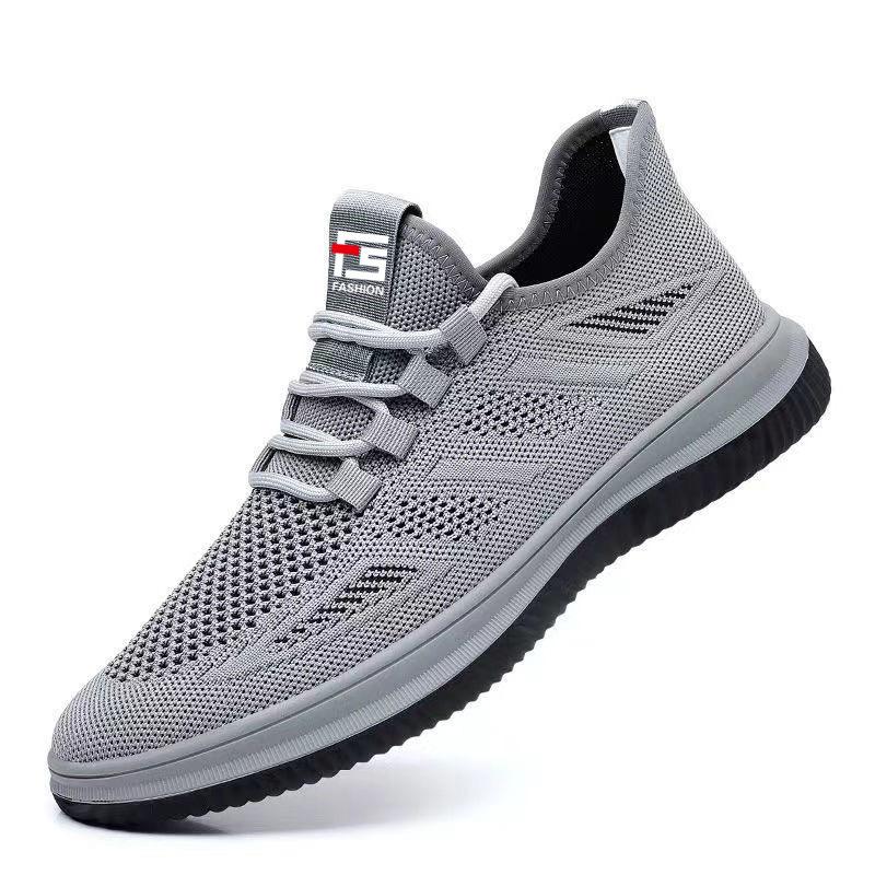 Summer men's shoes fly-woven breathable sports casual shoes simple and versatile medium mesh shoes soft sole non-slip