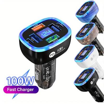 100 W 6 Ports Autoladegerät 4 USB + 2 PD Schnellladung QC3.0 USB C Autotelefonladegerät Typ C Adapter im Auto für iPhone Samsung Huawei Xiaomi