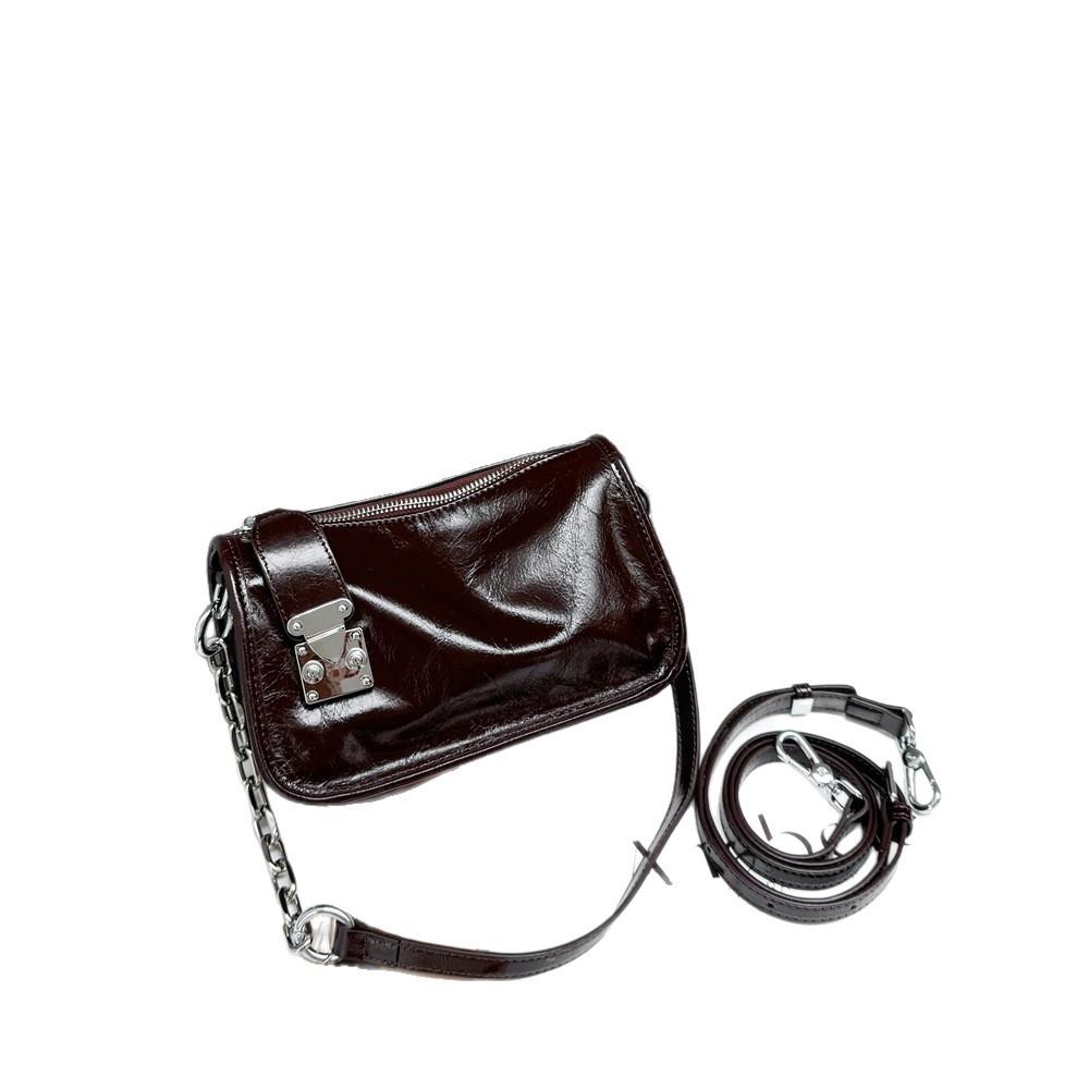 Fashionable and Retro Chain Small Square Bag Genuine Leather Women's Bag Crossbody Handbag