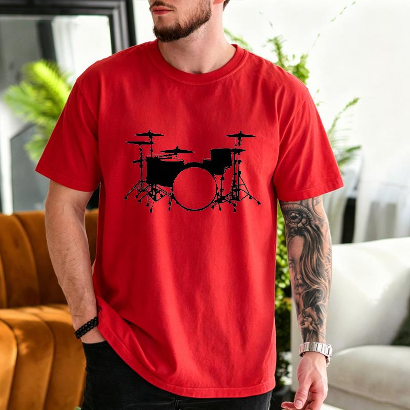 Unisex Crew Neck Drum Set Silhouette Print Short Sleeve Cotton Tee Casual Summer Streetwear Loose Basic Daily Outdoor Wear Top