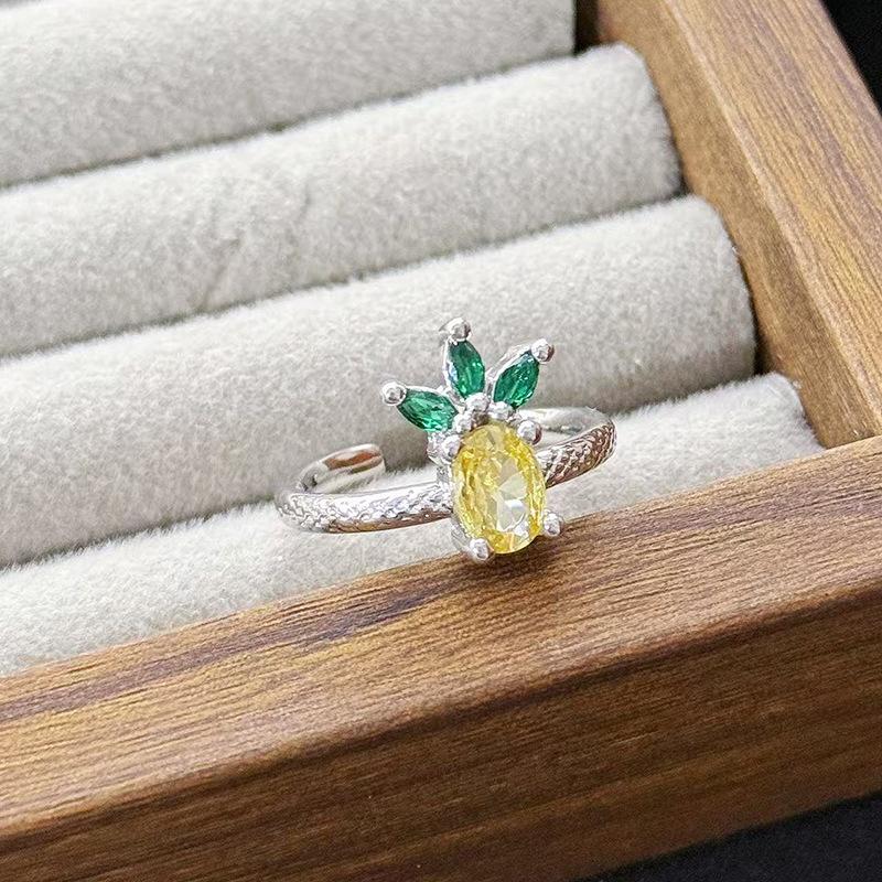 Fruit Series Grape Pineapple Cherry Strawberry Enamel Zir*****Pen Ring Niche High-End Feeling Stacked Ring Woman