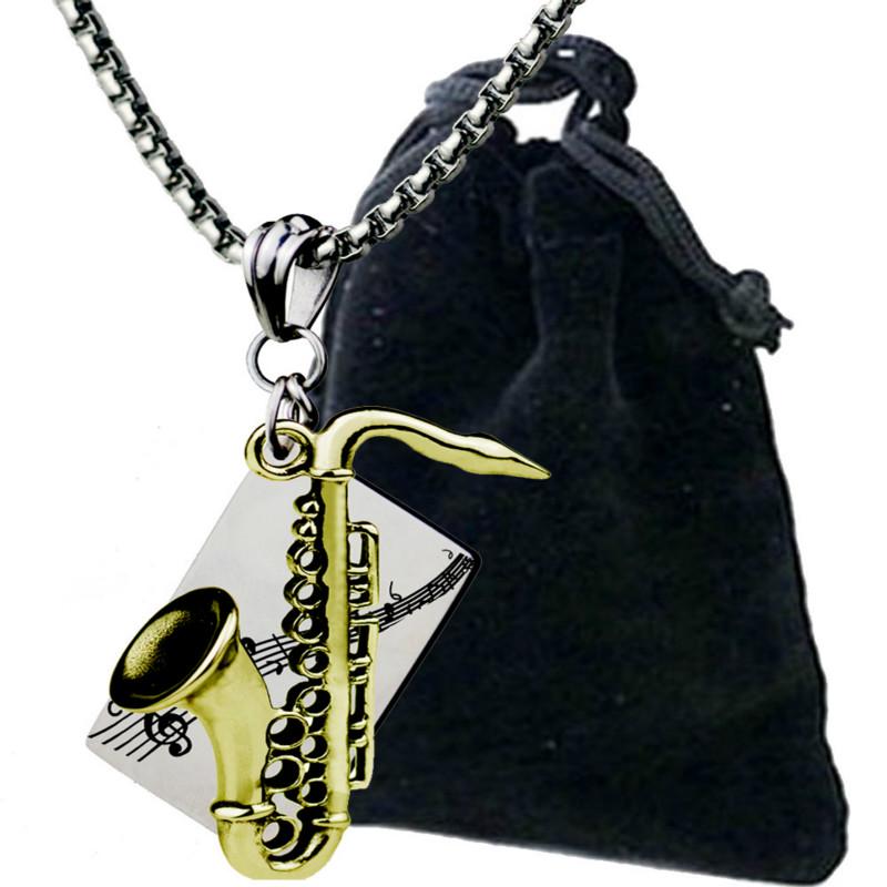 

Европейская и американская мода, музыкальный инструмент, саксофон, кулон в стиле хип-хоп, ожерелье из титановой стали 1 серебряный