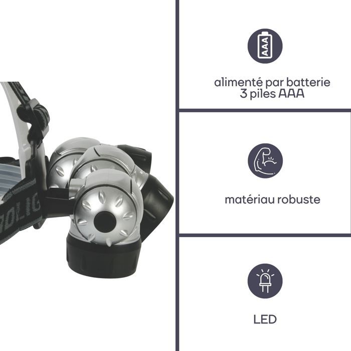 Lampe frontale - ultralumineuses - 7 leds blanches - interrupteur 5 positions