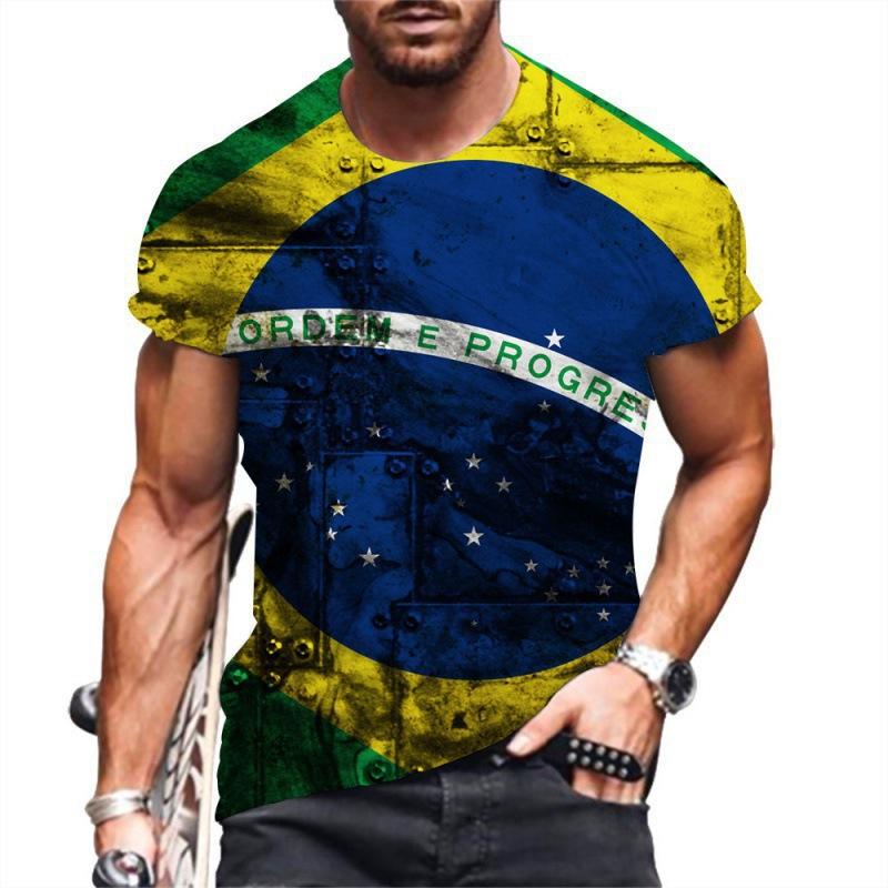 Summer Round Neck 3D Brazilian Flag Football Jersey Print Top Fashionable Casual Short Sleeved Men's T-shirts