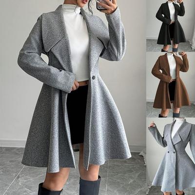 Women Woolen Coats Long Sleeve Turn-down Collar Jackets Ladies Autumn Winter Outerwear Coat