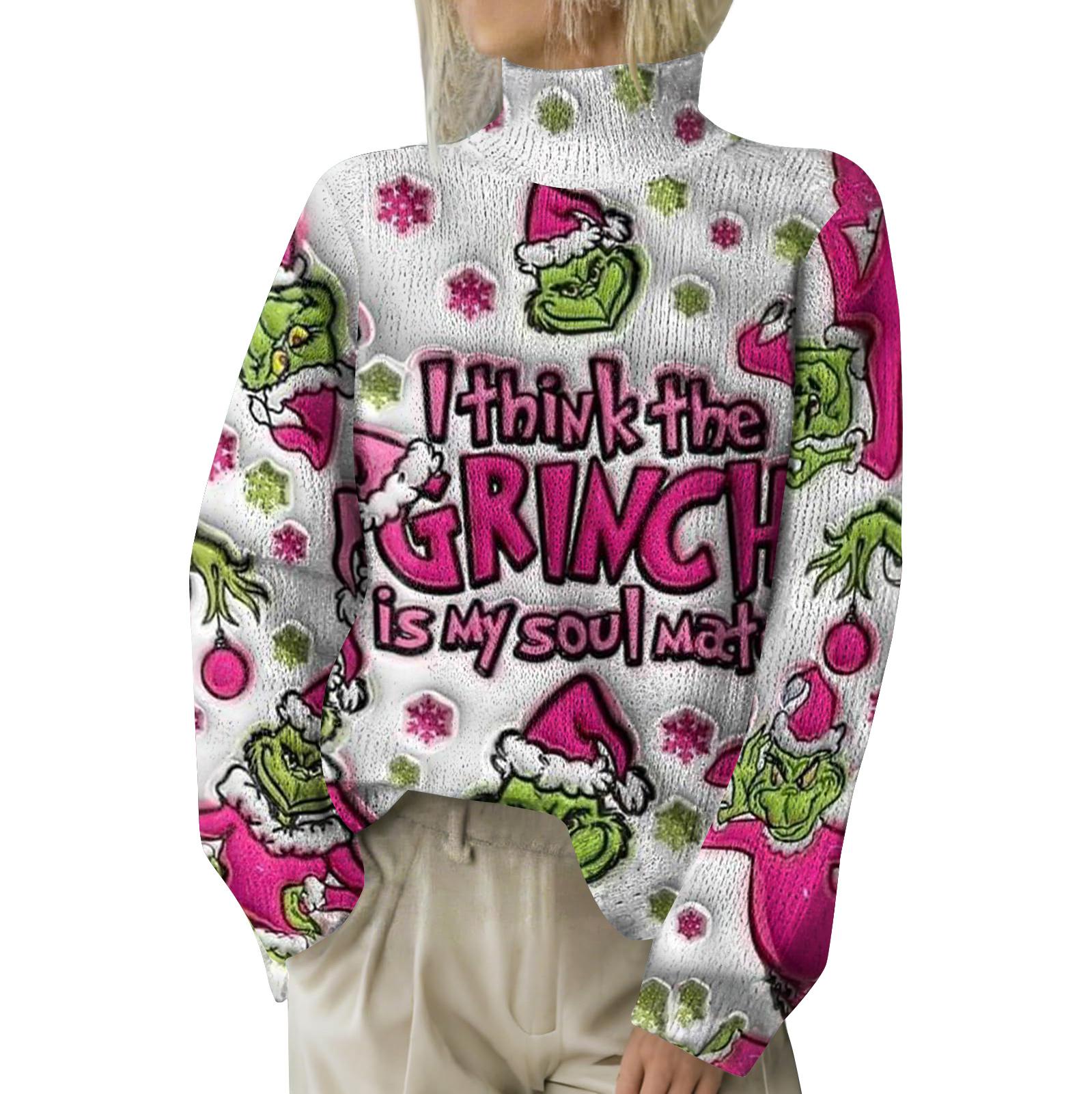 

Рождественские толстовки для женщин Вязаный свитер Милая рубашка Осенняя водолазка Пуловер Топы S