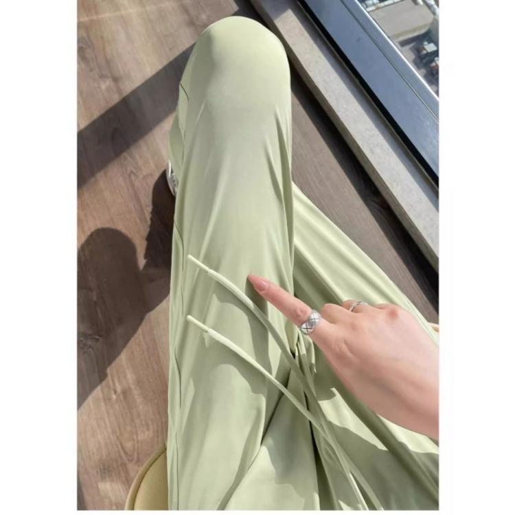 Womens Ice Silk Summer Sports Pants High Waist Straight Leg Ankle Cuff Sun Protection Workout Trousers