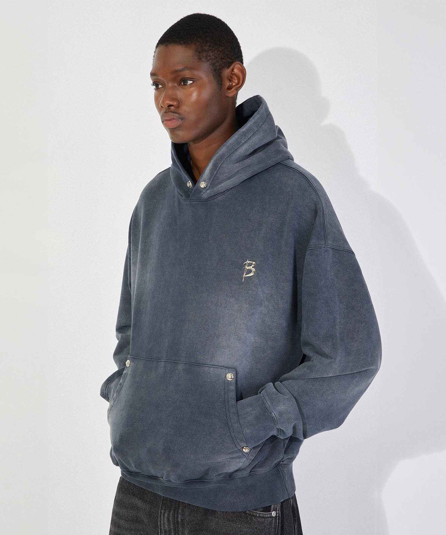 Boundary Oversized Washed Stud Hoodie [Washed Navy] Washed Navy/L