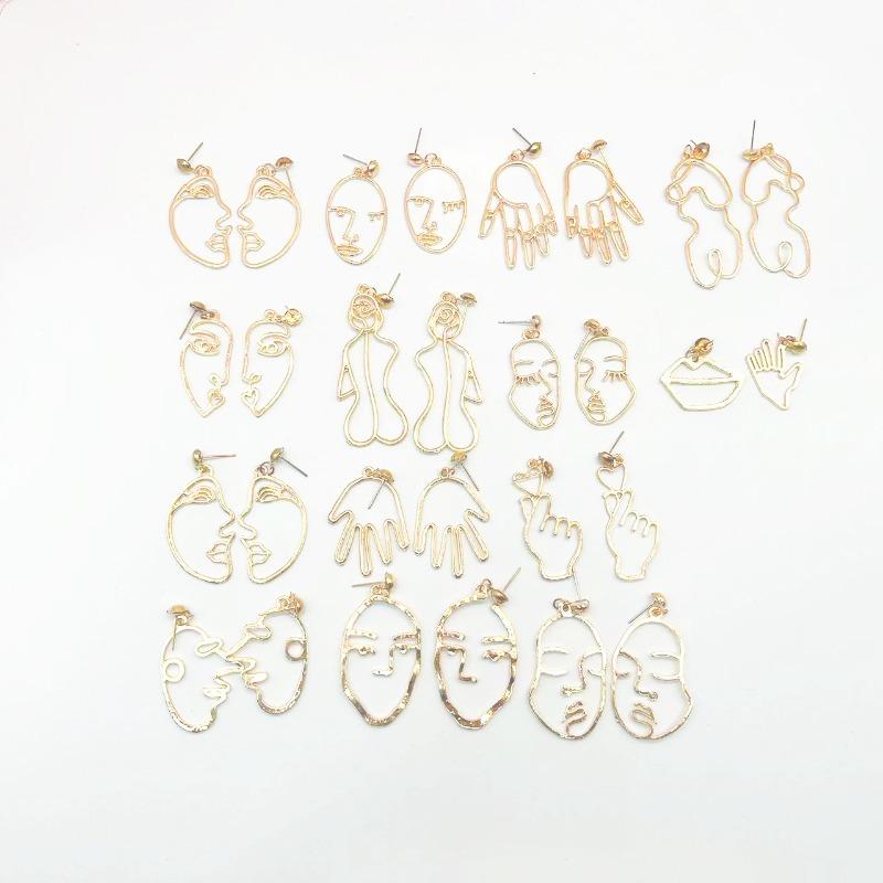 

Minimalist Gold Face Silhouette Stud Earrings for Women, European Artistic Trendy Outline Jewelry United States
