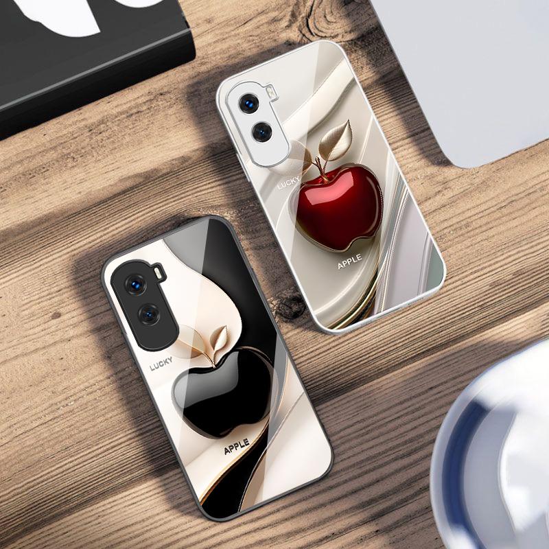 Fröhlicher Schwarzer Apfel Für Honor 200 90 8X 9X Pro Lite P50 P40 Nova 10 11i P60 Magic4 6 Mate 20 50 Handyhülle aus gehärtetem Glas