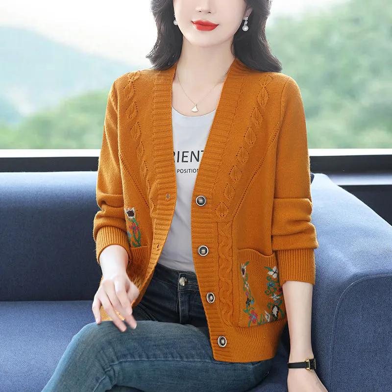 

Женский вязаный кардиган, куртка, свитер на весну и осень, свитер в стиле вестерн для мам среднего возраста, верхняя одежда 3XL