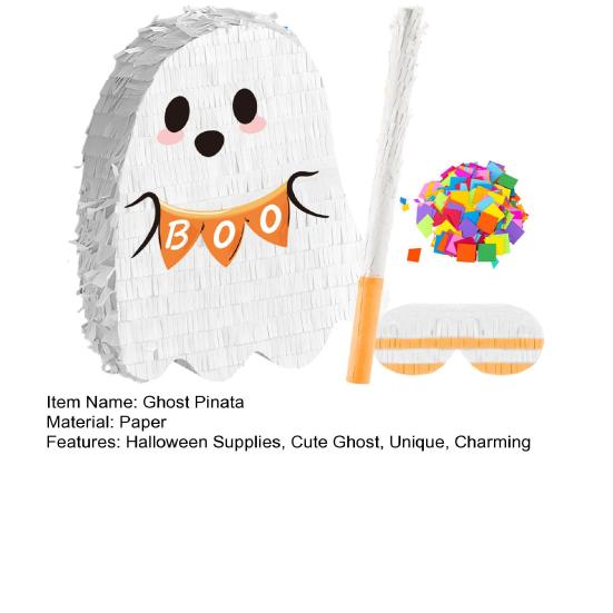 Hayalet Pinyata Çekme İpli Sevimli Beyaz Hayalet Pinyata Çubuk Göz Bağı ve Konfeti ile Cadılar Bayramı Doğum Günü Partisi Malzemeleri