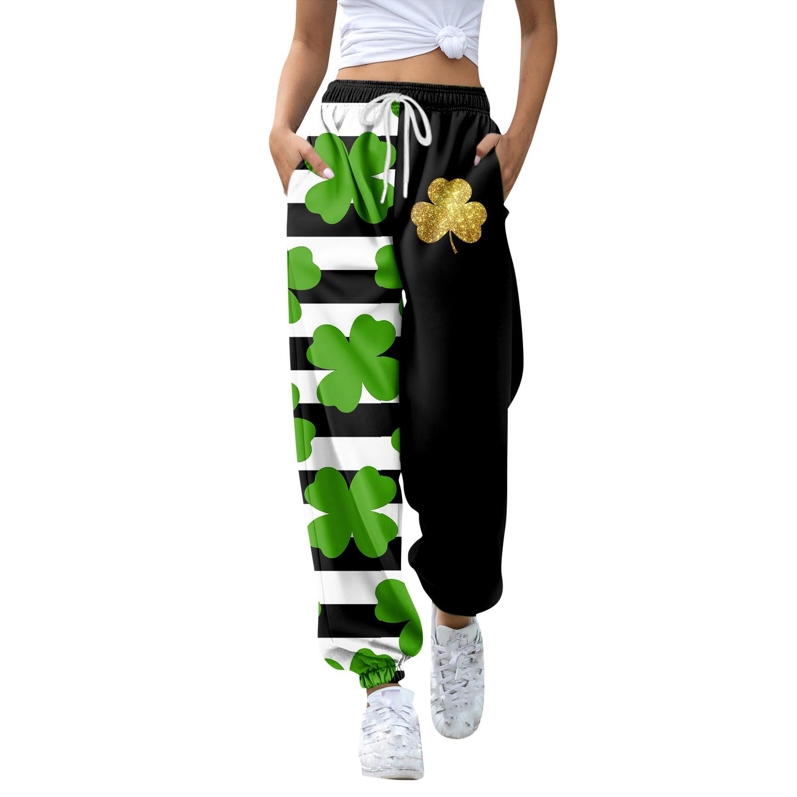 Women s Fashion St. Patrick s Day Loose Drawstring Waist Color Casual Sweatpants Pants L