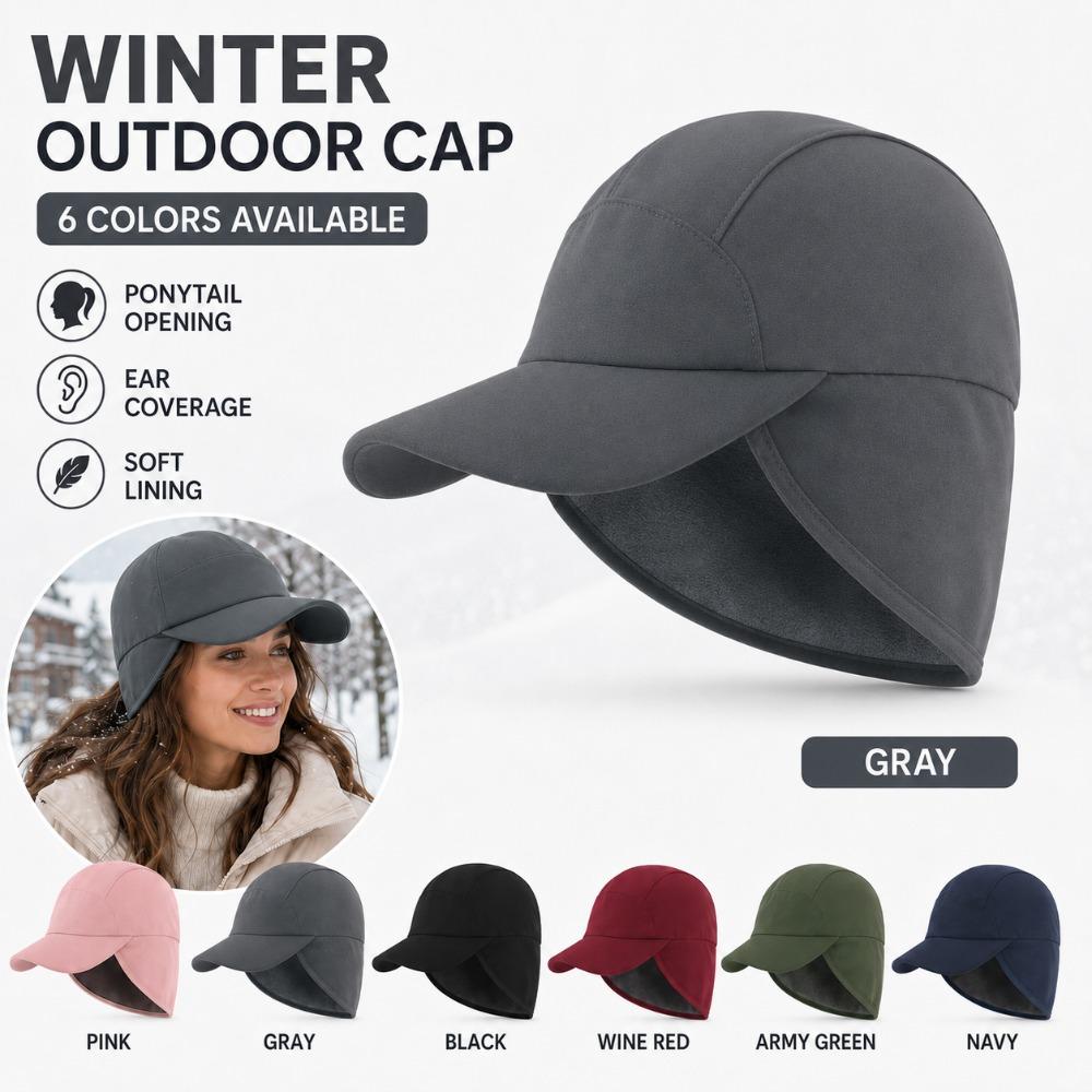 Women'S Winter Outdoor Baseball Cap, Earflap Hat with Ponytail Opening And Curved Brim, Casual Cap for Walking, Commuting, Weekend Trips, And Travel