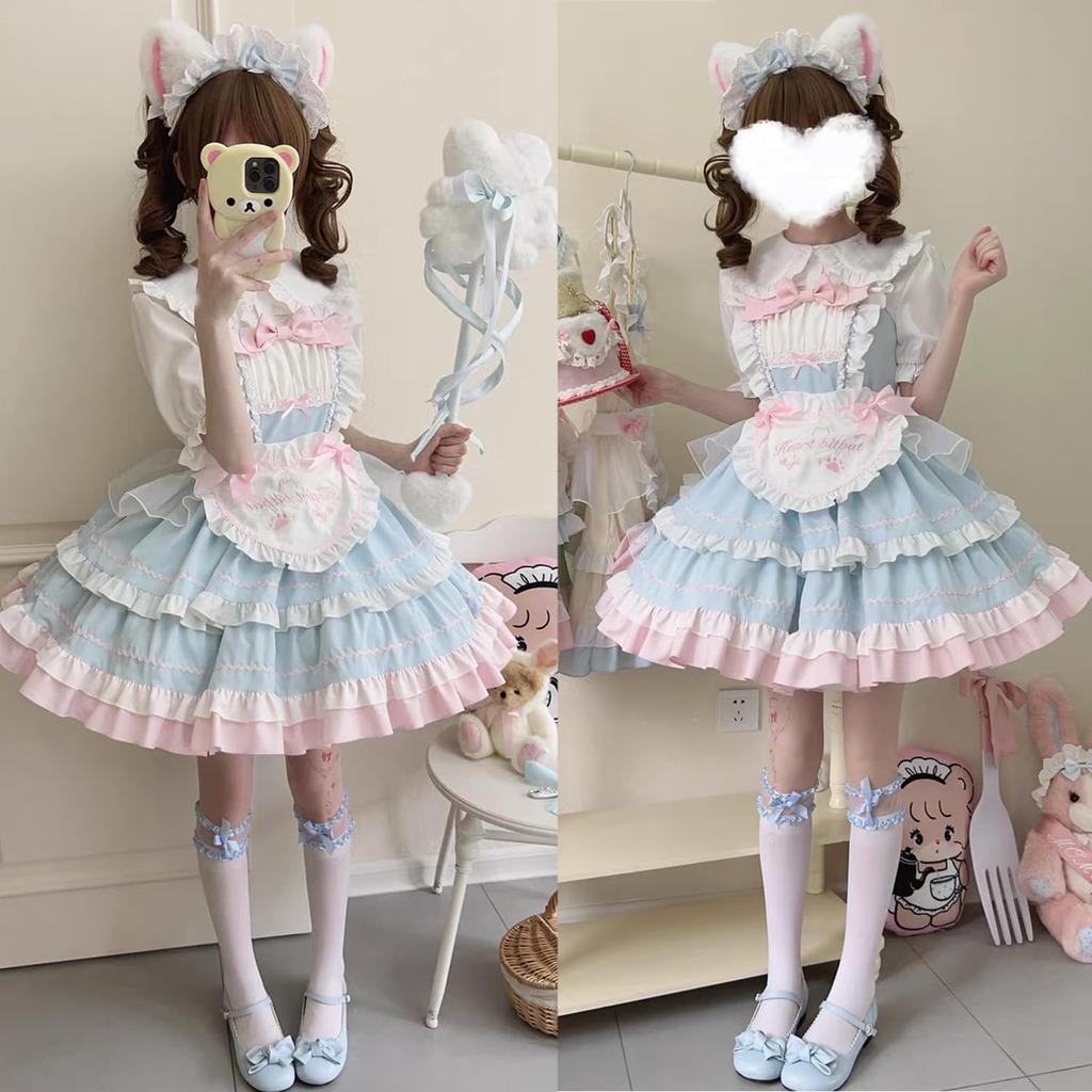 Lolita Idol Kostüm JSK Kurzarm Mori Prinzessin Süß Mittel [FULINE] 5-teiliges Set, Kleid, Hemd, Band, verträumt, Mädchen, Rüschen, Spitze, Stil,
