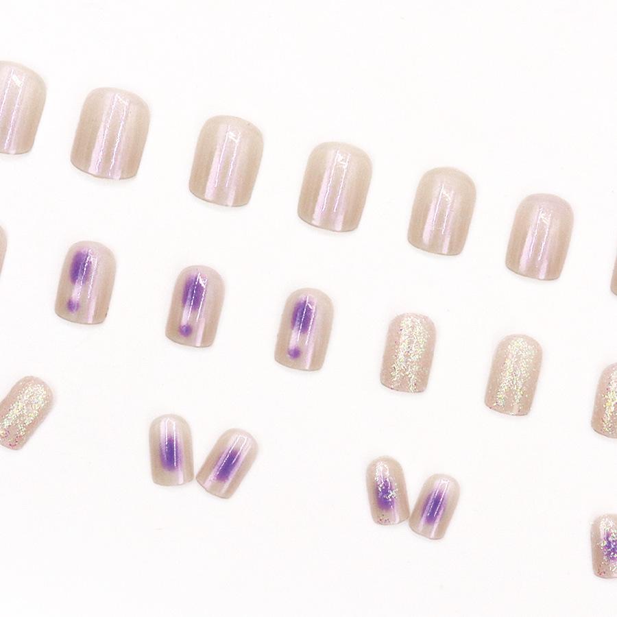 Aurora Glitter Purple Mottled Nail Tips - Fashionable Translucent Design