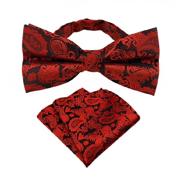 Floral Jacquard Adjustable Pre Tied Bows Tie and Pocket Square Set for Men Formal Wedding Party Prom Necktie Neckwear