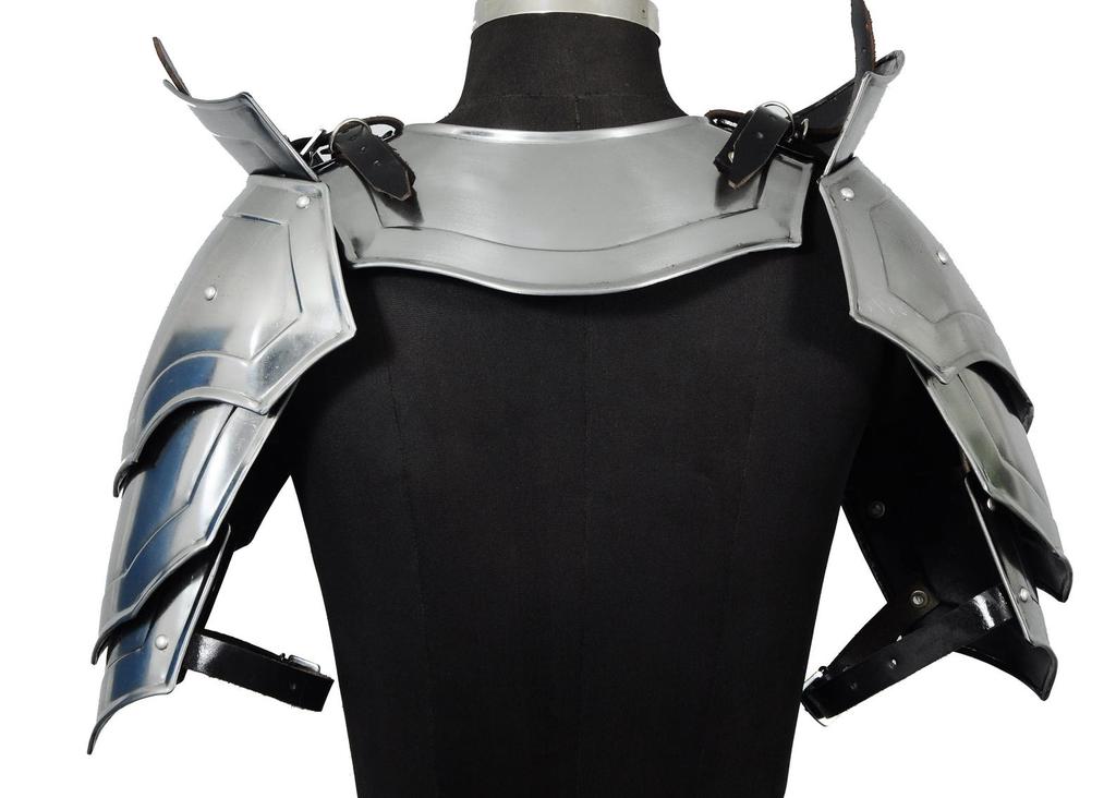 Men's Medieval Knight Outfit Steel Pauldrons & Gorget Armor Set for LARP Cosplay Renaissance Costume