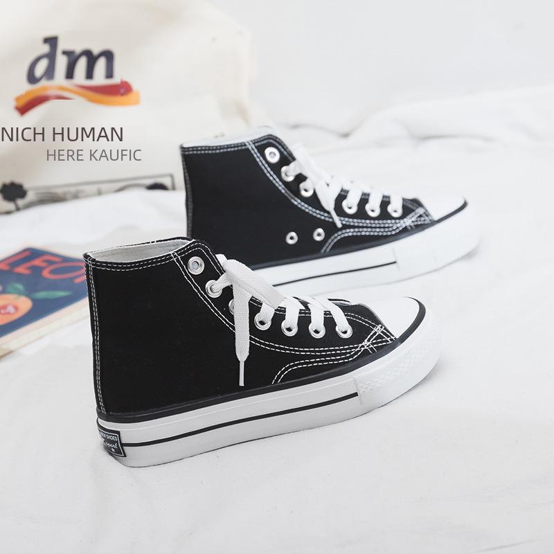 Fubu 2024 Korean High-Top Thick-Soled Canvas Women's Shoes, 1970s Hong Kong Style, All-Match Platform Trend.