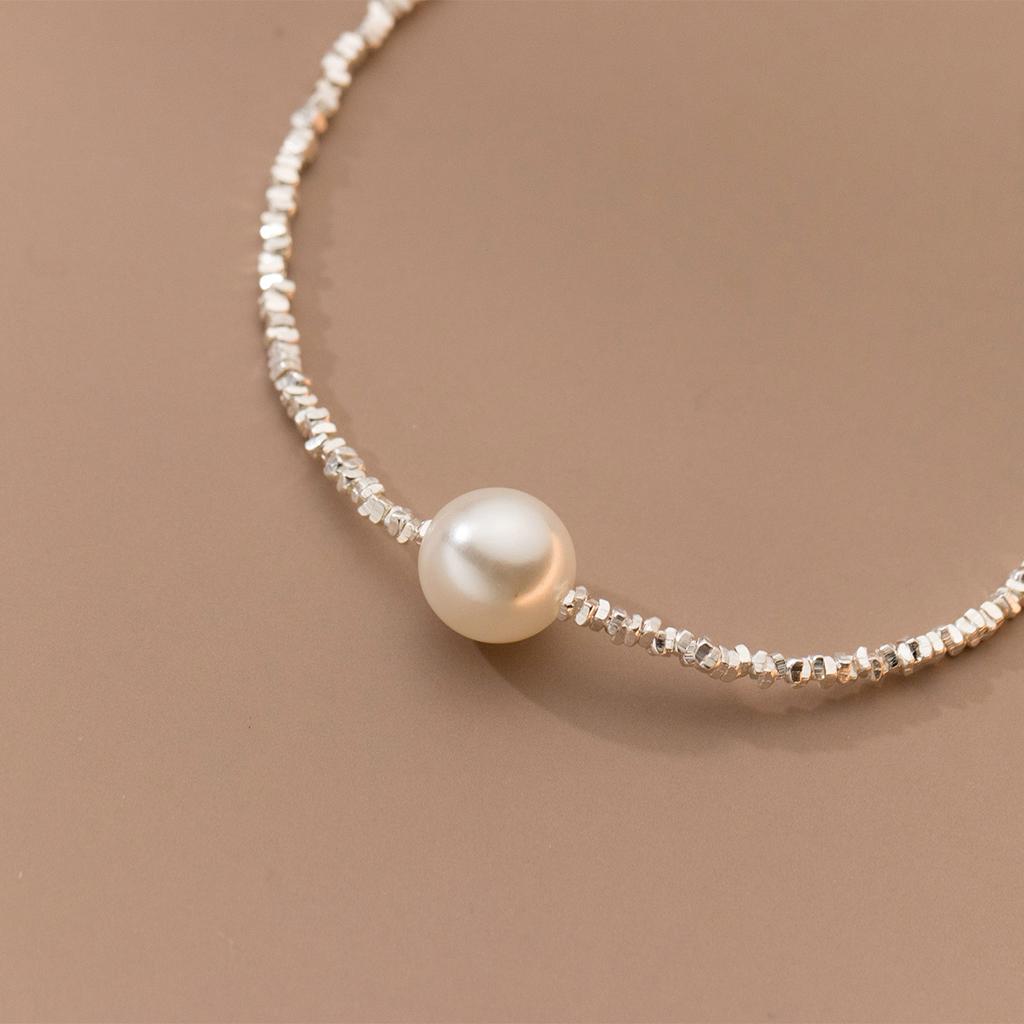 Simple Personality Sterling Silver Chain Freshwater 8-9mm White Pearl Near Round 925 Bracelet Fine Jewelry Gifts for Women Girls