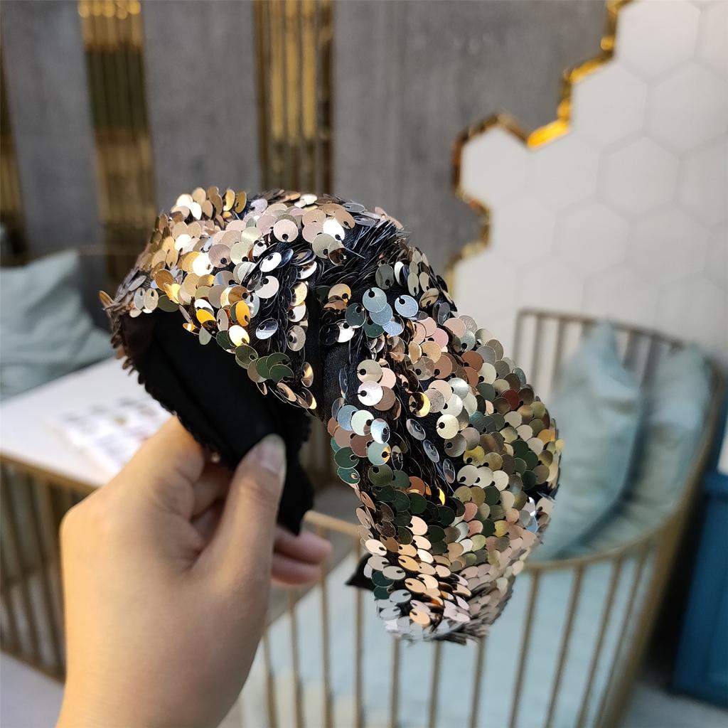 Knotted Headband for Women Fashion Sequined Hairhoop High Skull Turban Hairband Vintage Glittering Hairhoop Daily Use