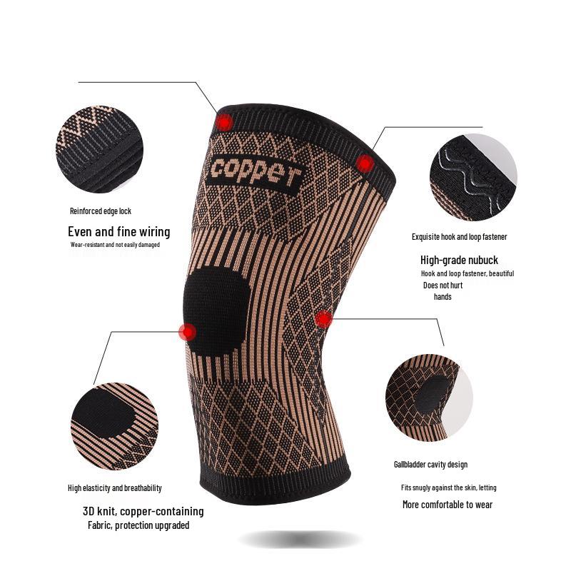 Copper Fiber Nylon Knitted Knee Support – Breathable, Anti-Slip for Cycling, Basketball, Mountaineering, and Badminton Sports.