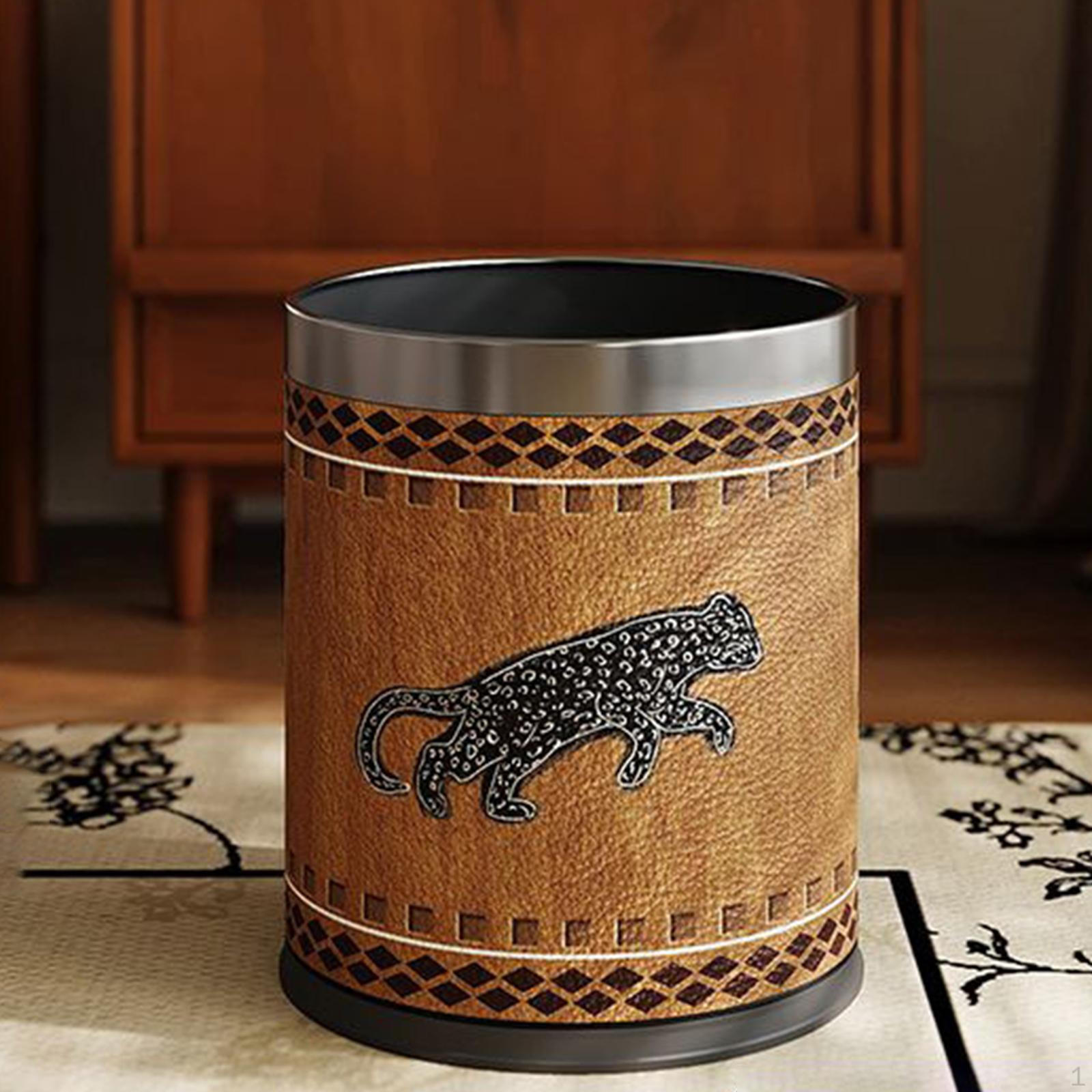 

10 L Round Waste Bin for Home Living Room Cabinet Hotel Leopard Gold