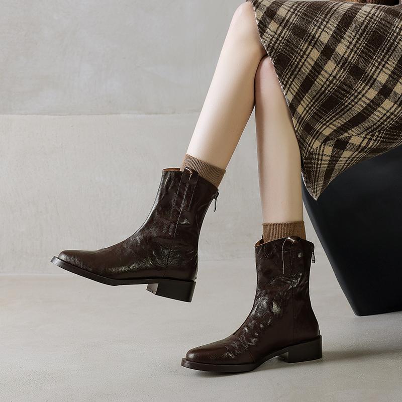 Fashion 2025 New Winter Women Boots Fashion Med Heels Pointed Toe Women Shoes  Ladies Western Boots Modern Chelsea Short Boots