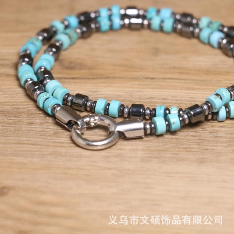 Turquoise Hematite Double Strand Necklace – Boho Tribal Jewelry, Protection Grounding Gift for Men Women