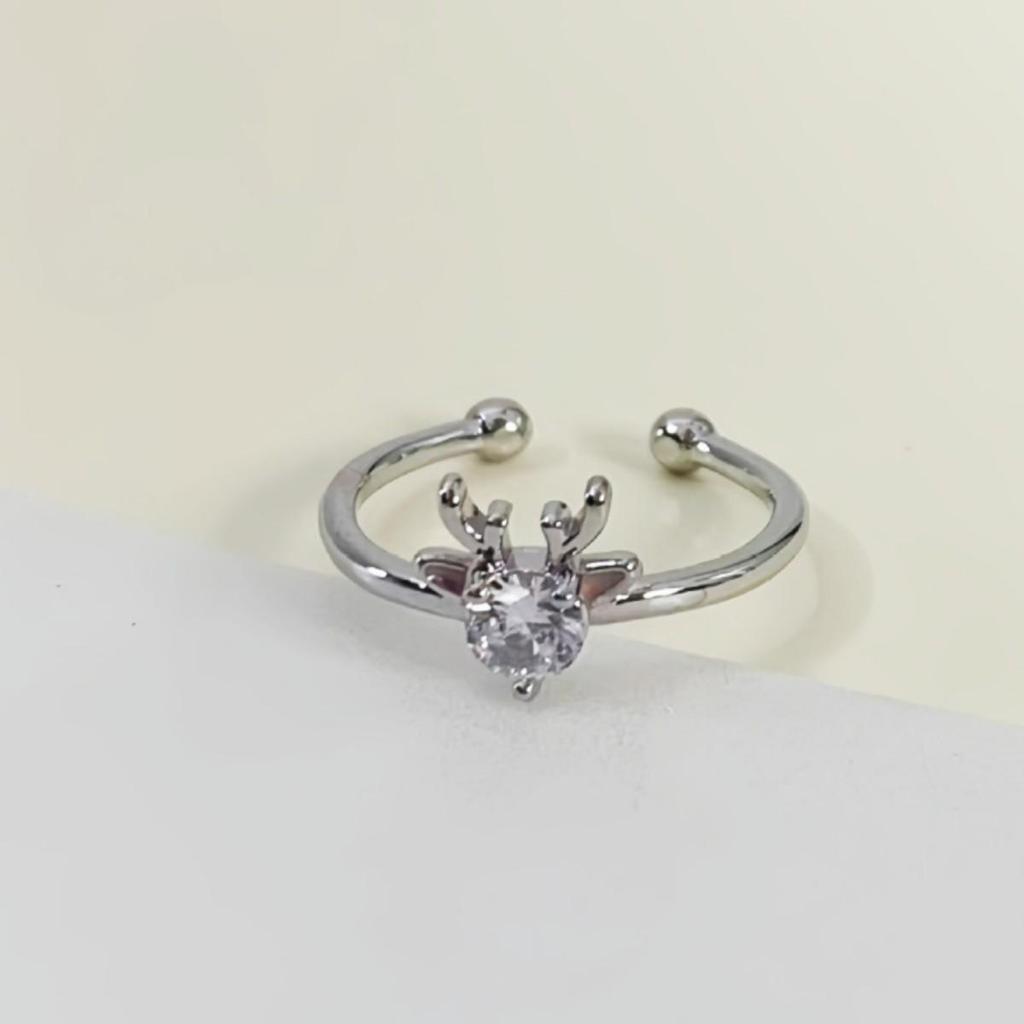 Forest-Inspired Sparkling Diamond Elk Antler Ring – Simple, Fashionable Index Finger Accessory