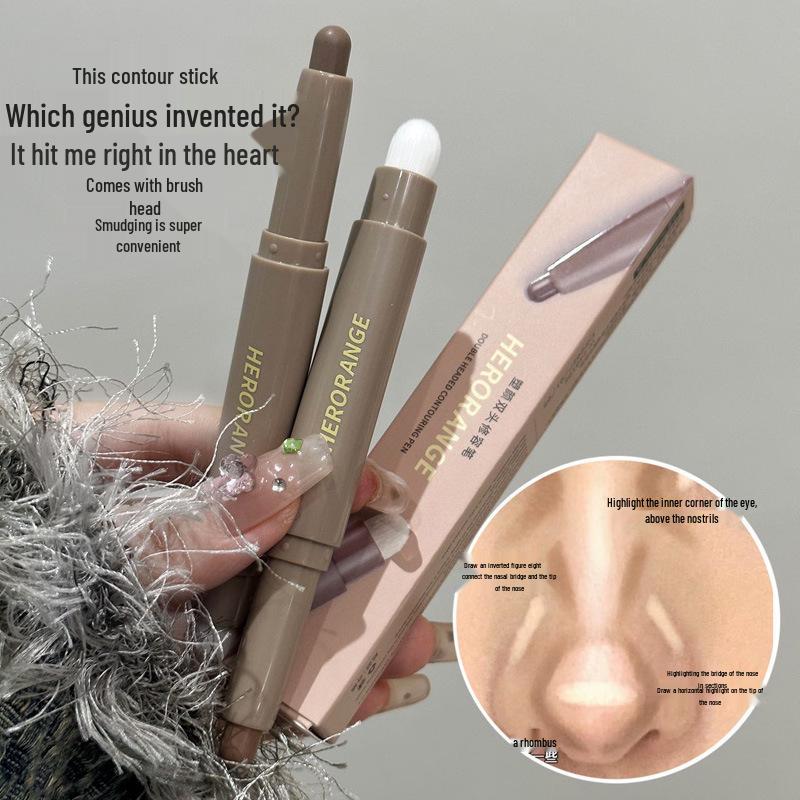 Herorang Monochrome Dual-Use Contour Stick with Brush - Long-lasting, Natural 3D Effect for Nose and Face.