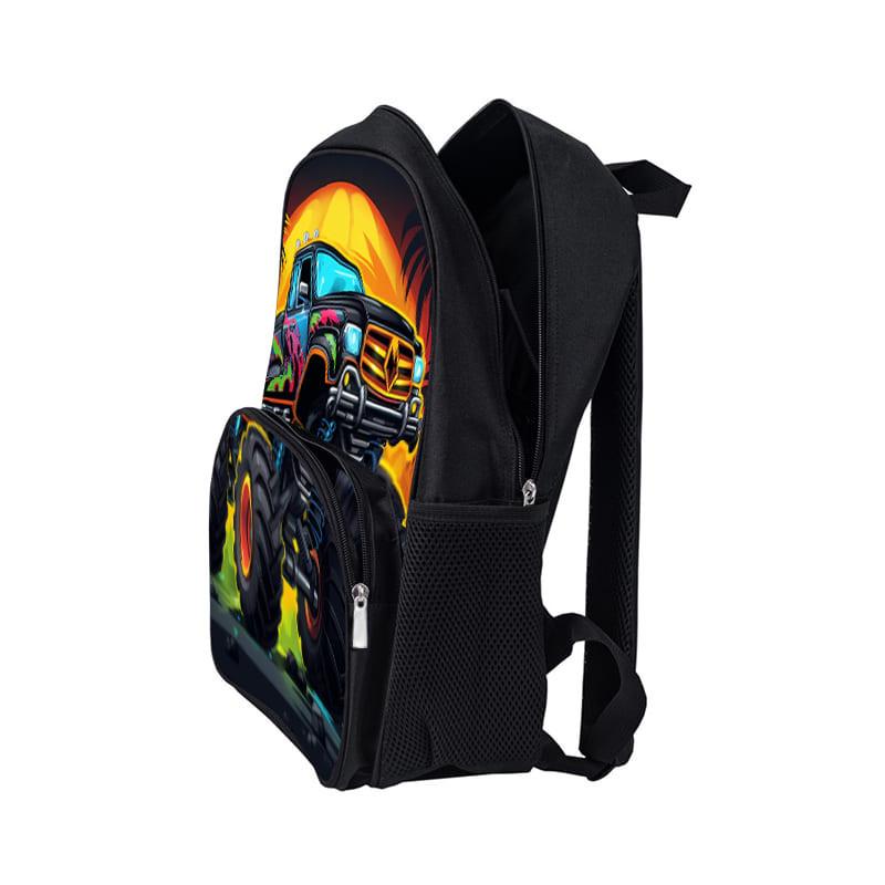 Truck Pattern Round Front Pocket Backpacks for Boy and Girls Best Gifts 2D Flat Cartoon School Backpack for Children Bag