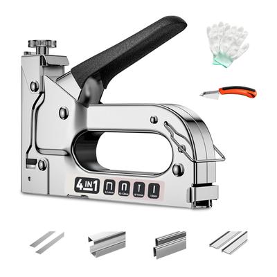 Gun Tacker, Hand Tacker, Powerful Hand Tacker & Stapler, Cable Tacker, Handle Lock Function, 4-in-1, Includes 4000 Replacement Staples, Remover, and J