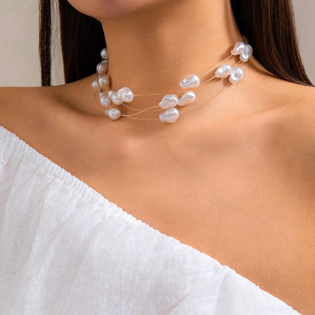 Niche Vintage Beaded Collarbone Chain Baroque Faux Pearl Necklace For Women