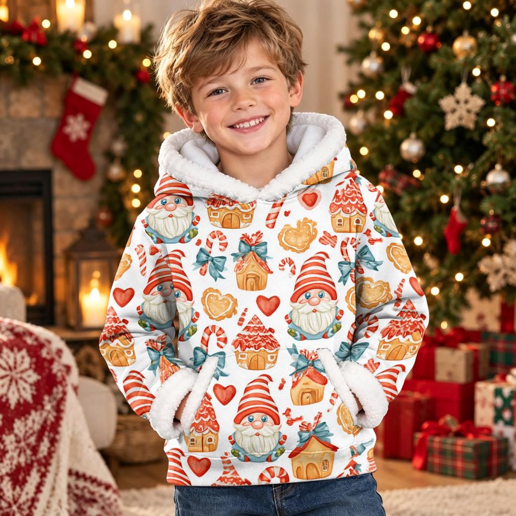 Kids Long Sleeve Christmas Print Casual Fashion Hooded Top
