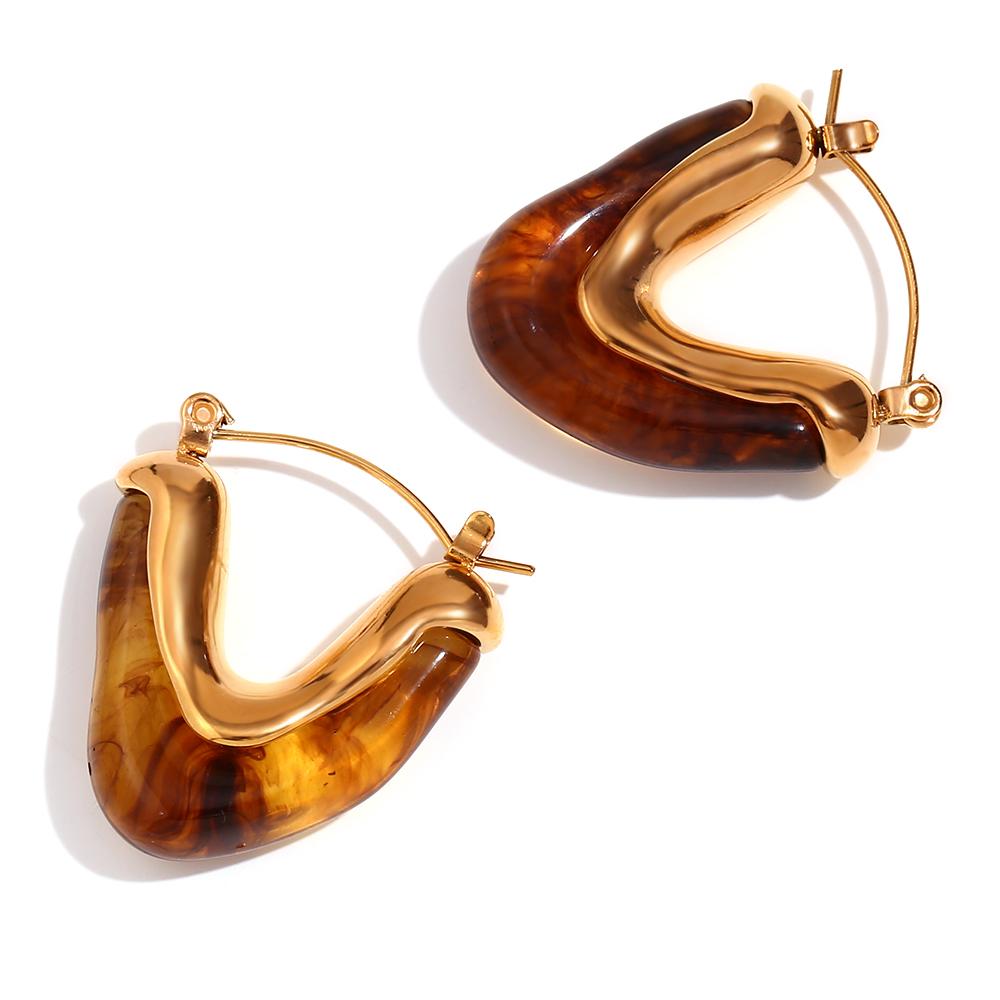 

MamacitaSlay 316L Stainless Steel Resin V Shape Hoop Earrings 18K Gold Plated Waterproof Jewelry For Women Statement Earrings бурштин