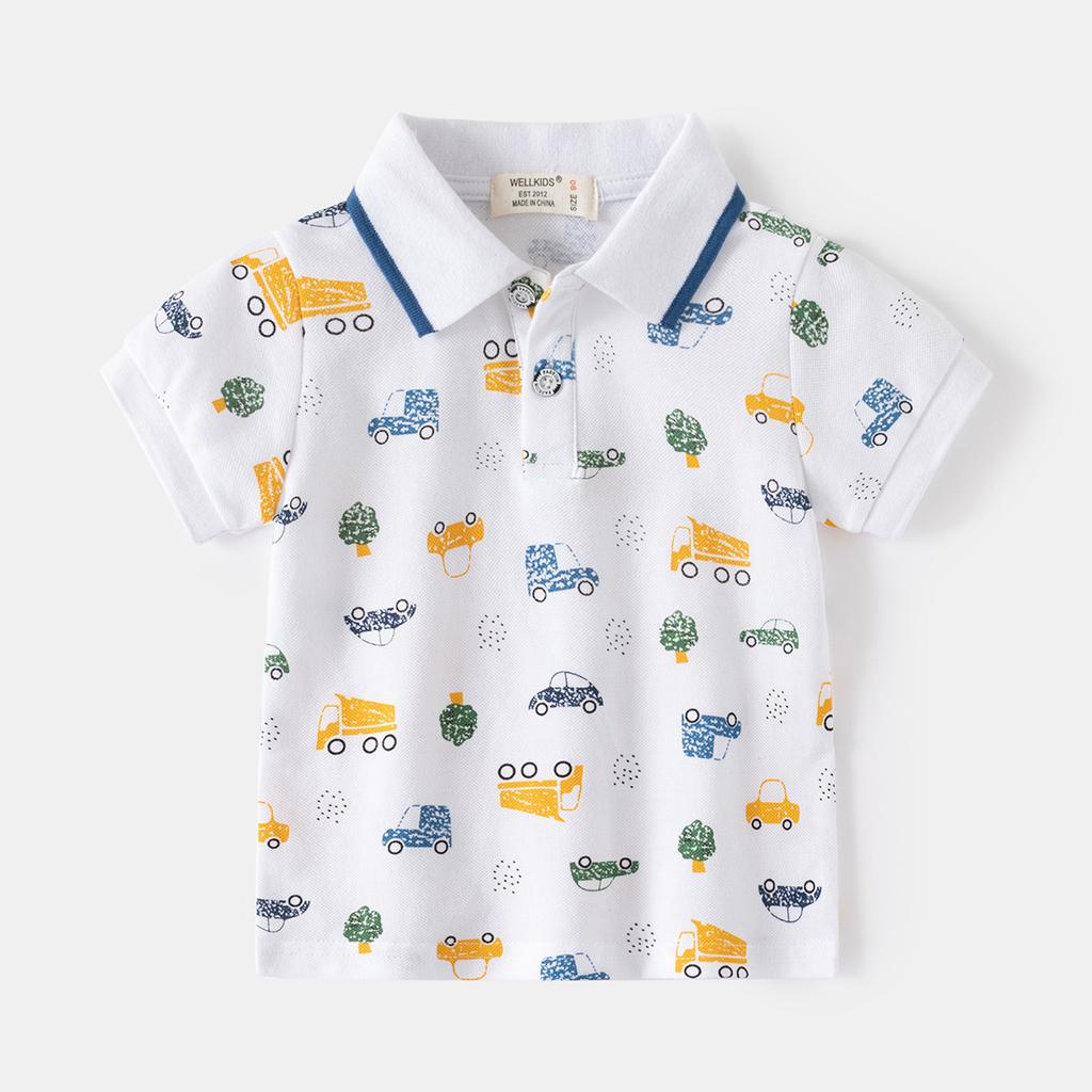 Boys Polo Shirt Short Sleeve Printed Lightweight Collared T Shirt Casual Summer Top Fashion Clothing for Toddler and Kids