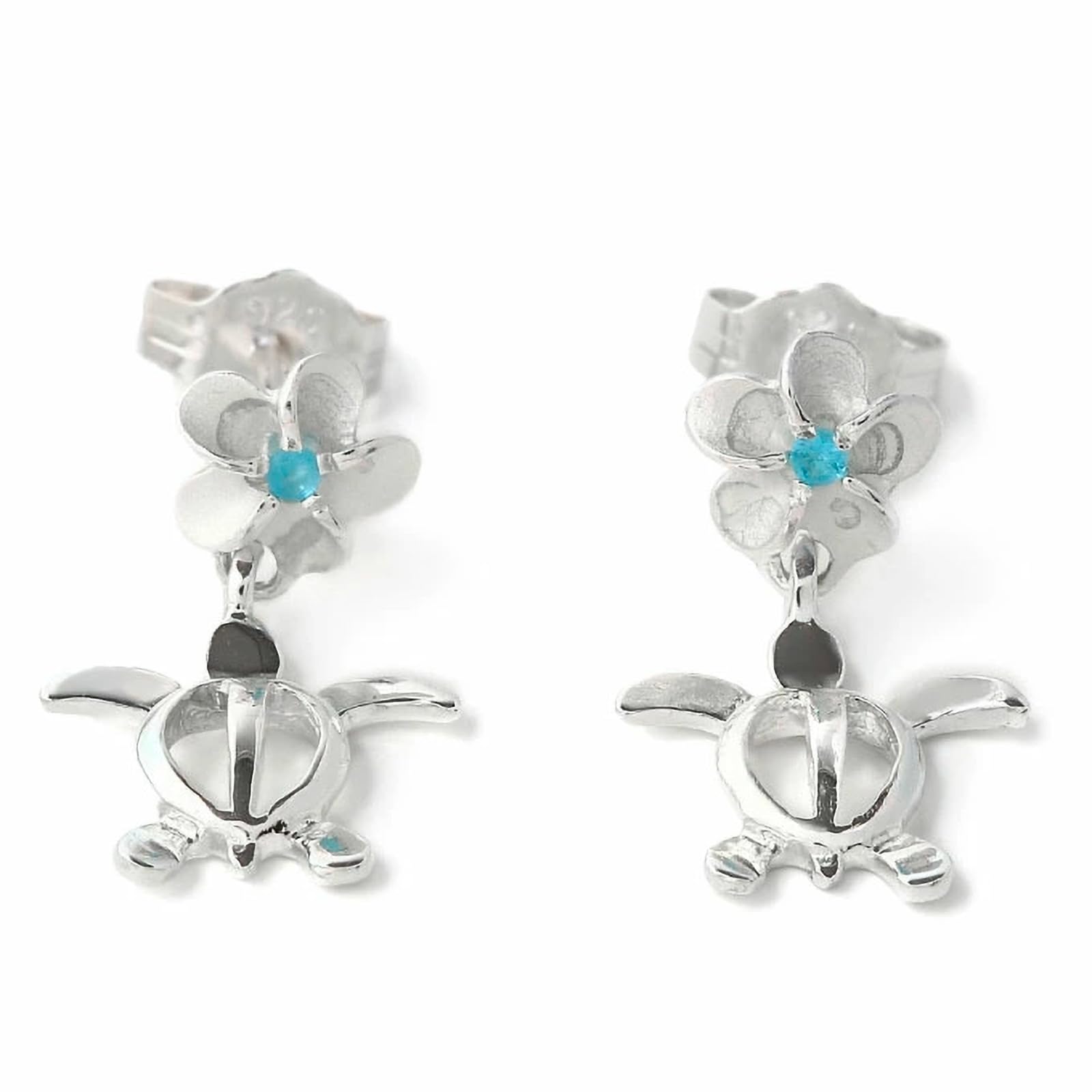 

Hawaiian Jewelry Earrings with Blue and Honu Design [LocoMocoAloha] Zirconia, Plumeria, [Authentic]