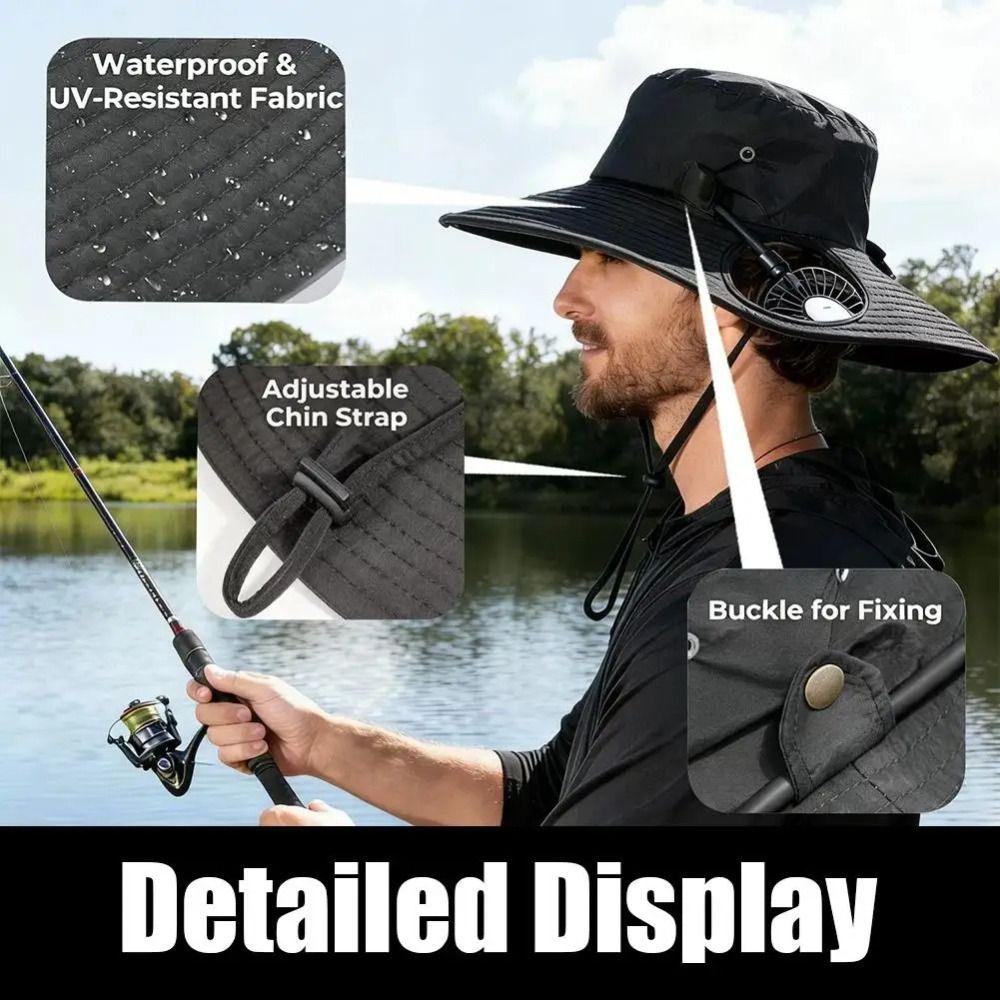 Adjustable Wide Brim Sun Caps Built-in Fan Bucket Cap with Fans Cooling Fisherman Hat Hiking